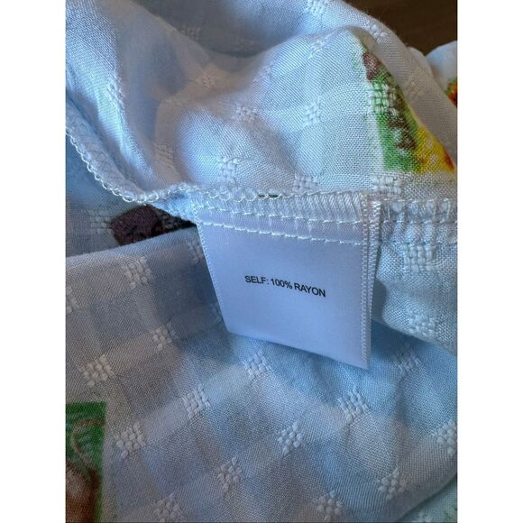 Anthropologie Jane & Delancey Light Blue Postage Print Button Up Top Medium - Picture 7 of 7